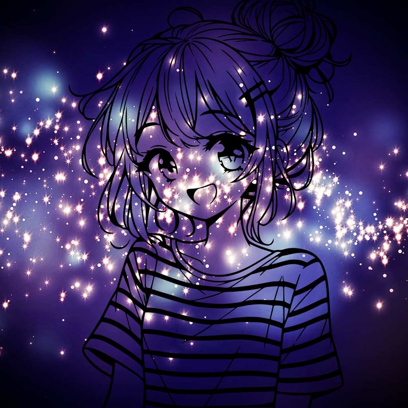 anime girl teenager striped shirt and smile and messy bun