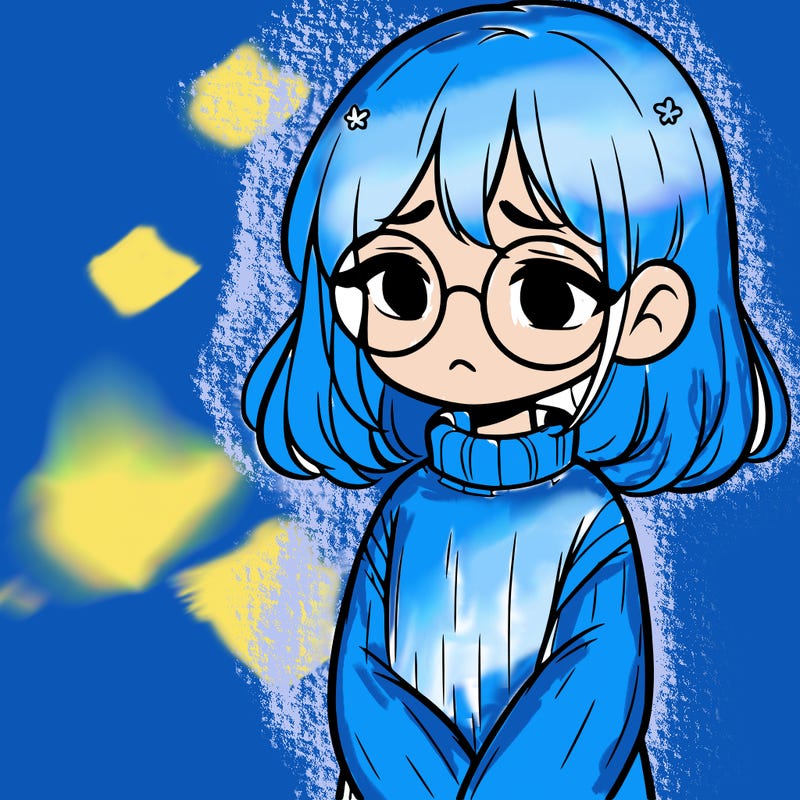 sad girl with glasses in a sweater