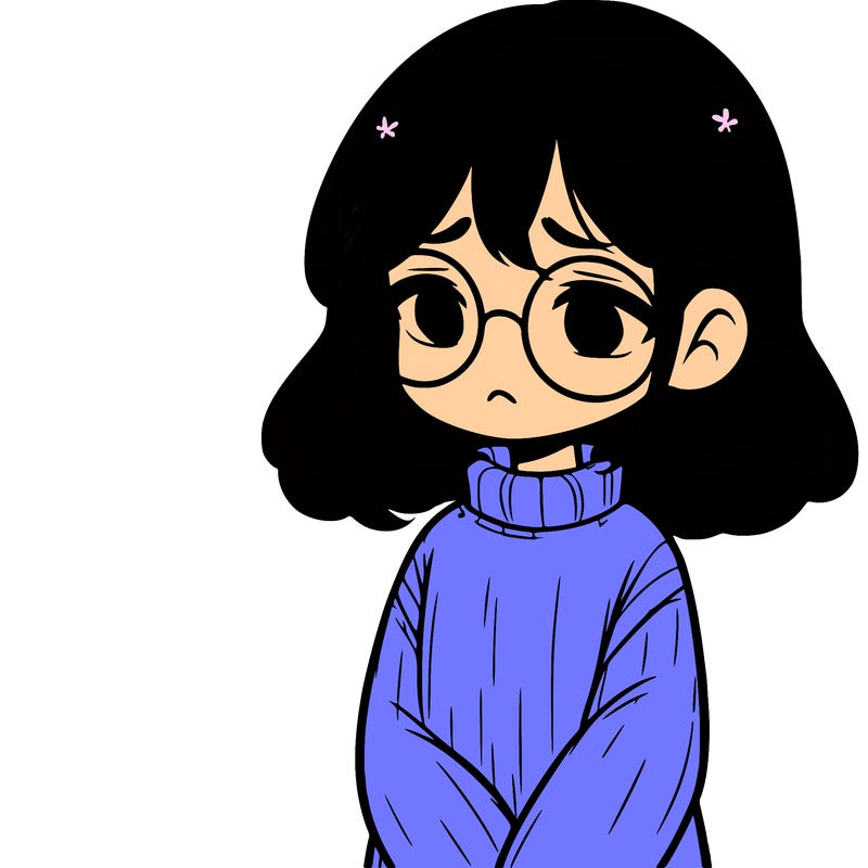 sad girl with glasses in a sweater
