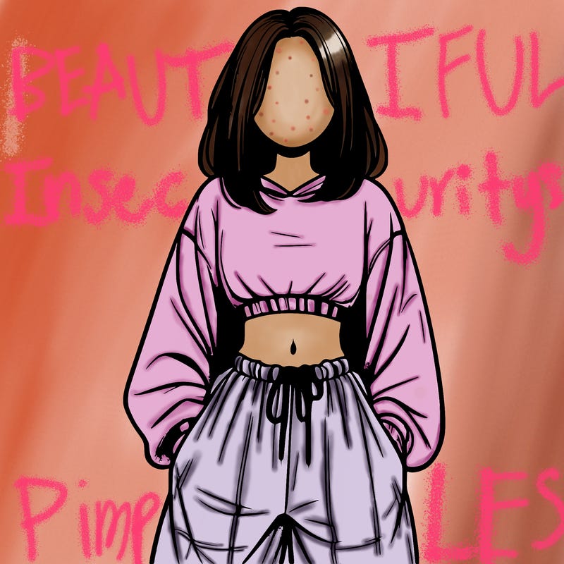 realistic girl faceless with baggy pants and a crop top