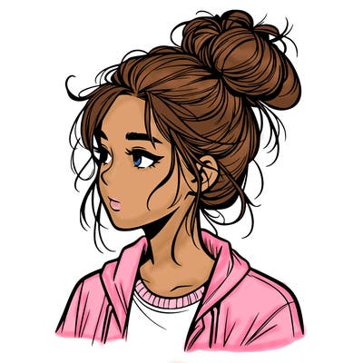 realistic teenage girl with a messy bun