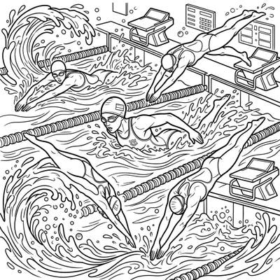 Immerse yourself in the high-energy world of competitive swimming with this dynamic coloring template. Capture the speed and power of athletes in motion, ready to make a splash with your artistic touch.