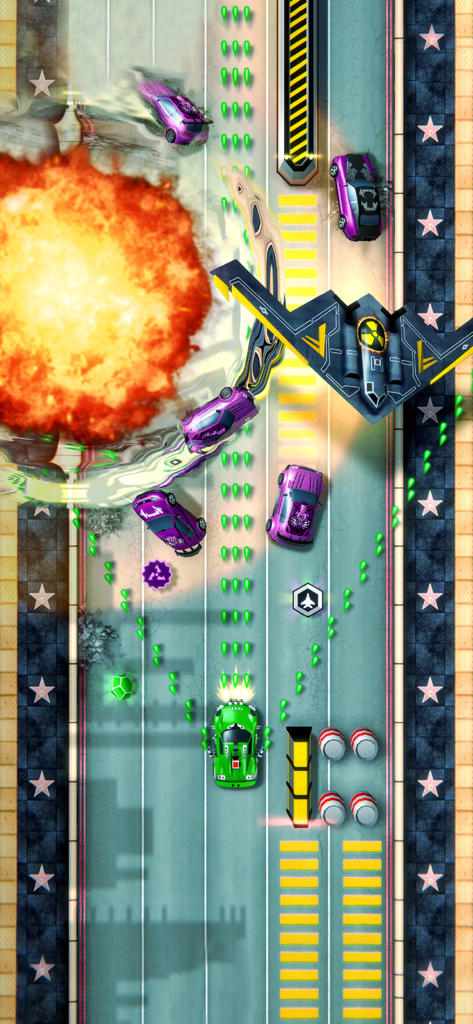 Chaos Road: 3D Car Racing Game - Top down car combat racing gameplay with explosions and a stealth bomber