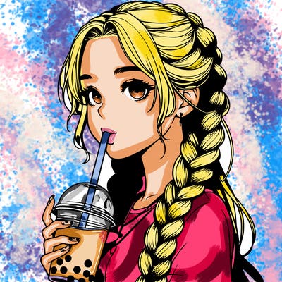 realistic girl with braided hair drinking boba