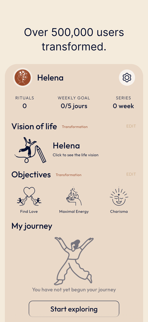 Profil utilisateur personnalisé dans l'application evolum affichant les objectifs spirituels et les objectifs de rituel
