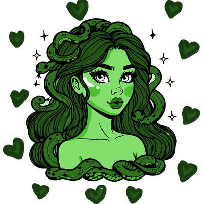 realistic girl with snakes as hair