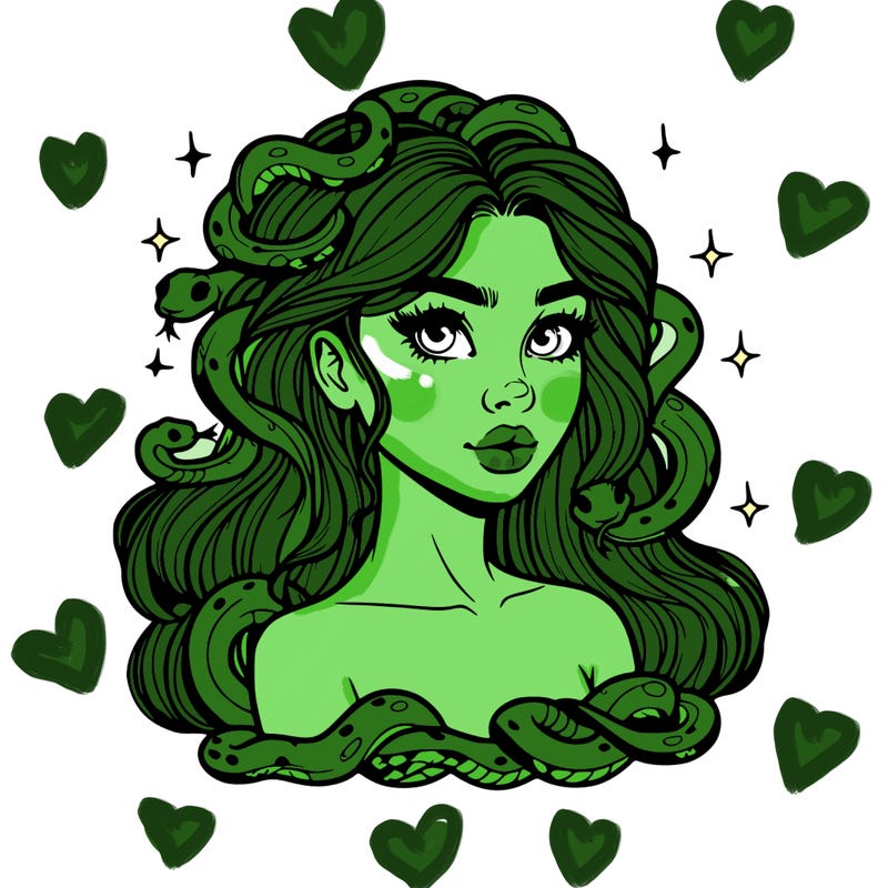 realistic girl with snakes as hair