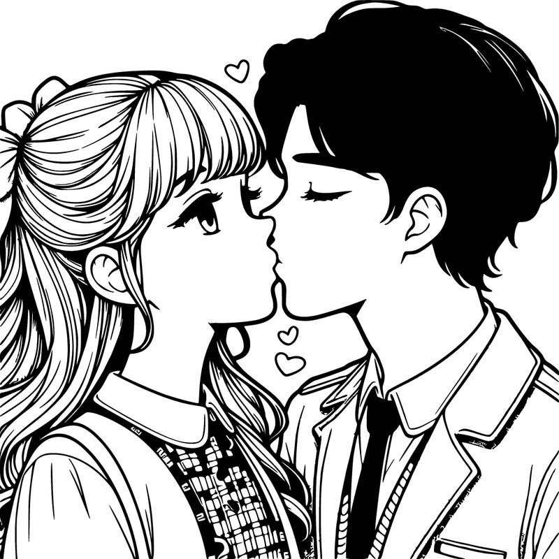 realistic girl and boy kissing