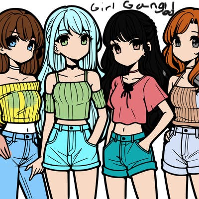 teen manga girls group of 4