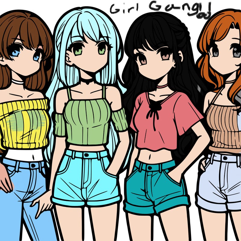 teen manga girls group of 4