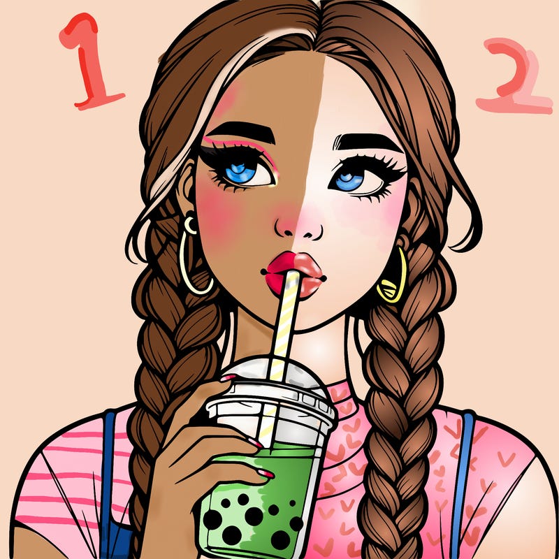 realistic girl with braided hair drinking boba