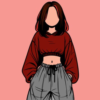 realistic girl faceless with baggy pants and a crop top