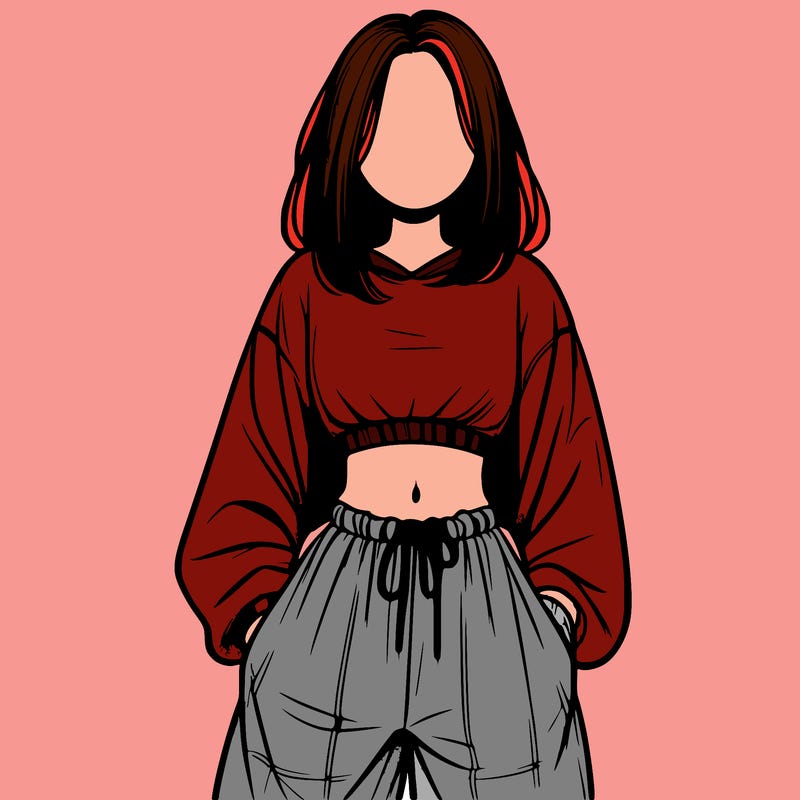 realistic girl faceless with baggy pants and a crop top