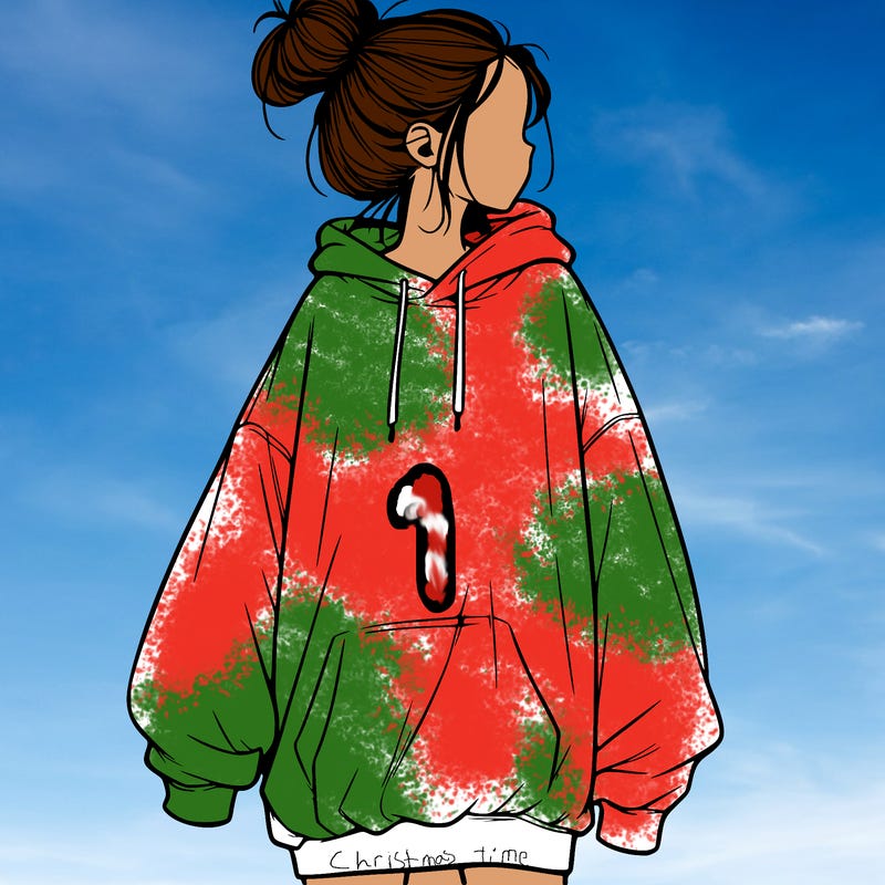realistic girl with a oversized sweatshirt on and a bun