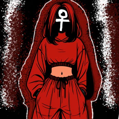 realistic girl faceless with baggy pants and a crop top