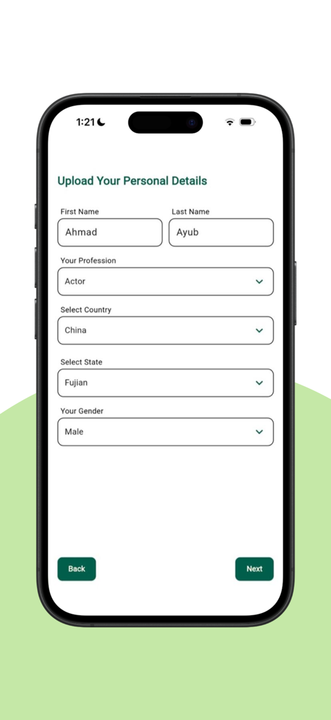 Arab Socials - Registration screen for Arab Socials app showing personal profile fields