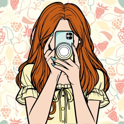 a realistic girl holding her phone taking pictures