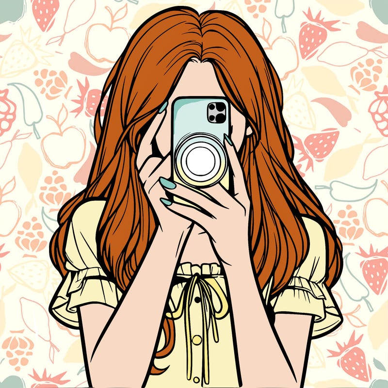 a realistic girl holding her phone taking pictures