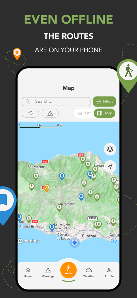 WalkMe | Walking in Madeira - Offline map view of Madeira hiking trails and levadas in the WalkMe app