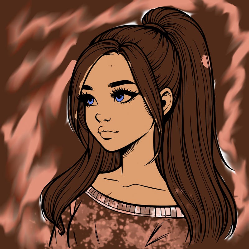 realistic girl with a high ponytail