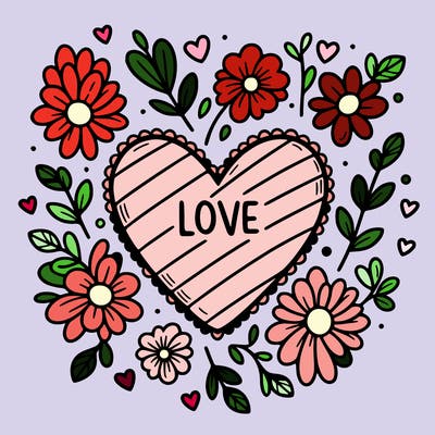 love heart with flowers around it