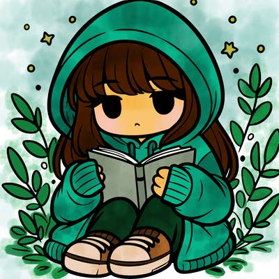girl in oversized hoodie reading a book