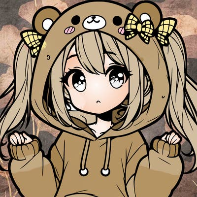 cute anime girl with ponytails and a cute bear hoodie