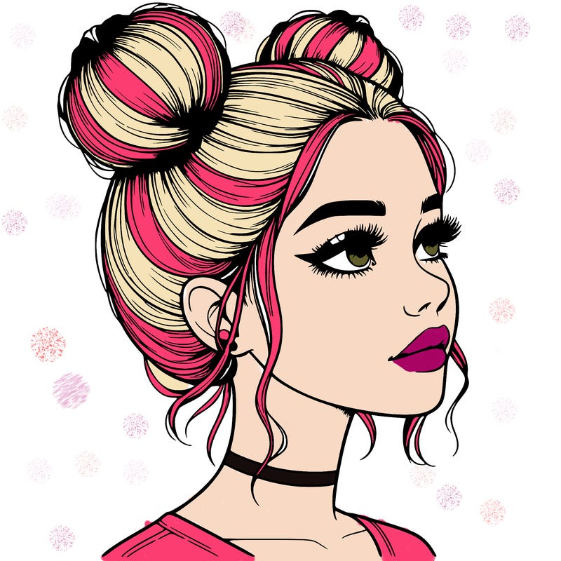 realistic girl with buns on the top of her head