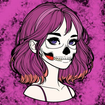 realistic girl with skull