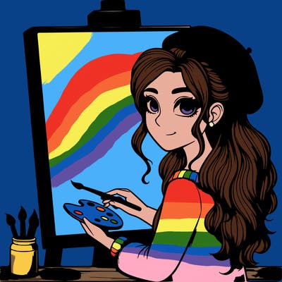 realistic girl artist painting a blank canvas