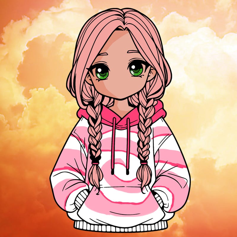 a realistic girl with a oversized hoodie and she has braids