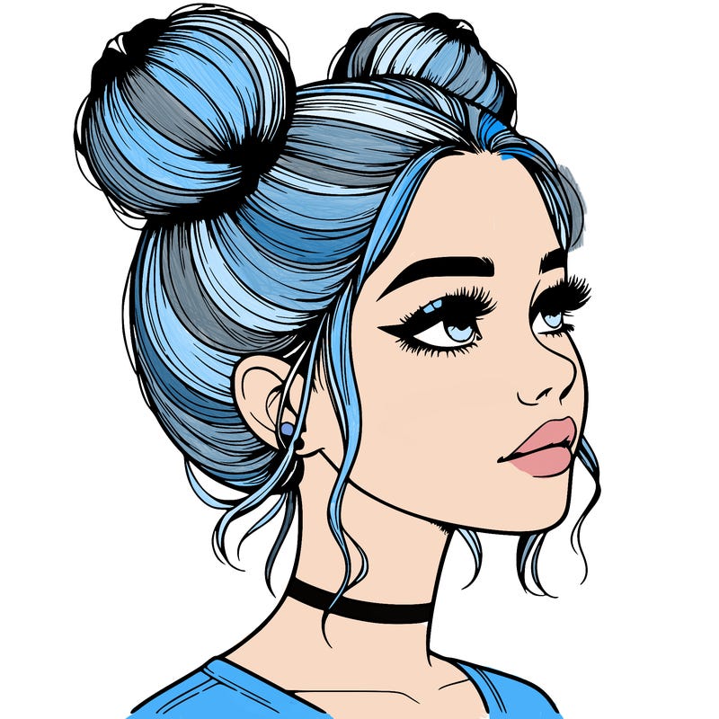 realistic girl with buns on the top of her head