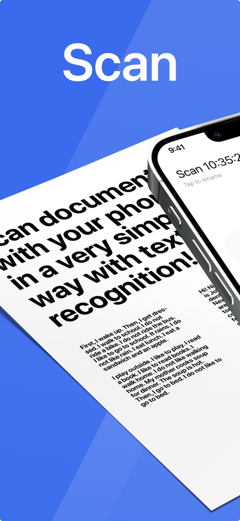 PDF Scanner aрp - iPhone screen showing document scanning with text recognition in the Scanner App Pro