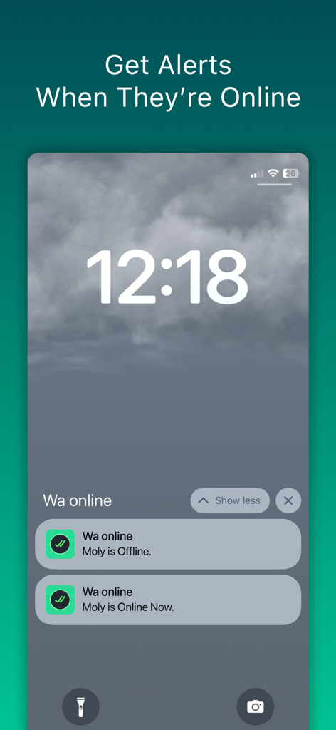 Wa online Tracker Last Seen - Pantalla de bloqueo de un smartphone que muestra notificaciones en tiempo real sobre el estado en línea y fuera de línea de un contacto