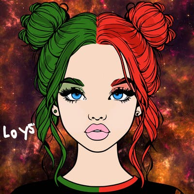 realistic girl with two buns in hair and lips