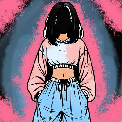 realistic girl faceless with baggy pants and a crop top