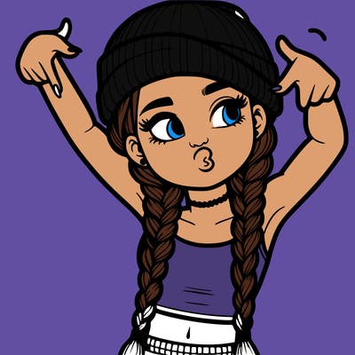realistic teenage girl with braids and a beanie and crop top doing 🫶🏼