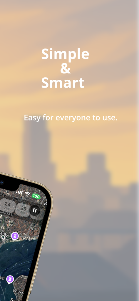 Sun Angle Pro - Aplicación móvil Sun Angle Pro mostrando una vista de mapa con datos de luz solar y el texto Sencillo e Inteligente