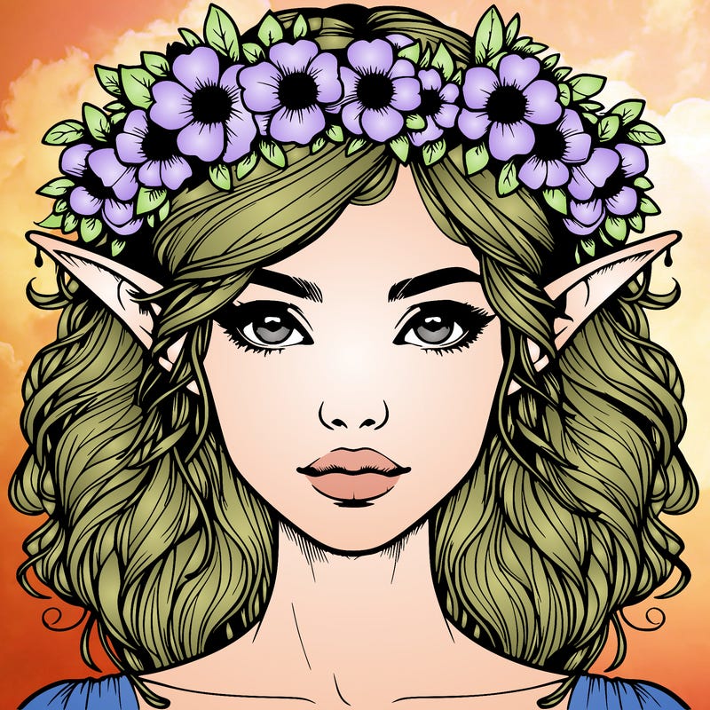 realistic female elf with flower crown