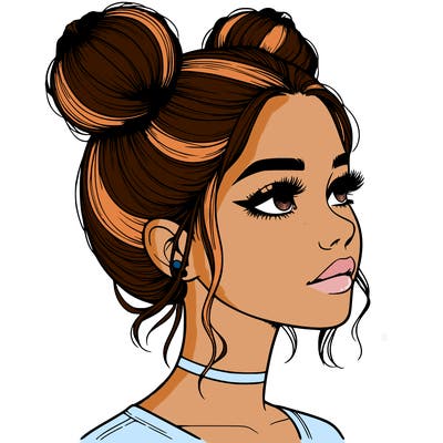 realistic girl with buns on the top of her head