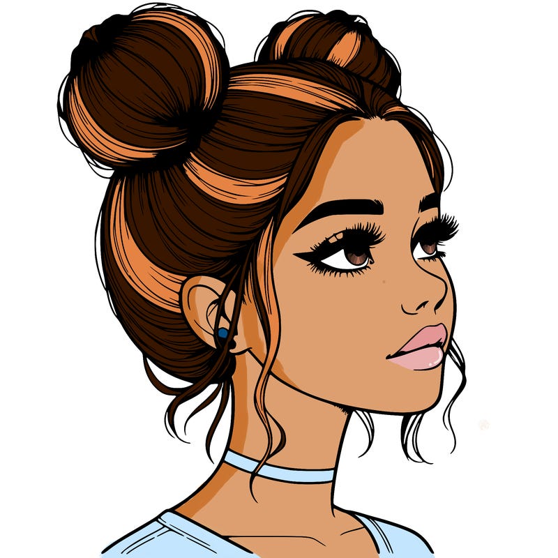 realistic girl with buns on the top of her head