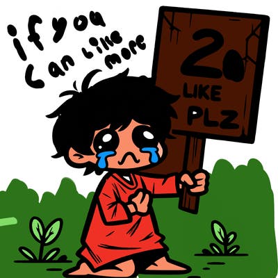 small poor toddler crying with sign that says 2 like plz
