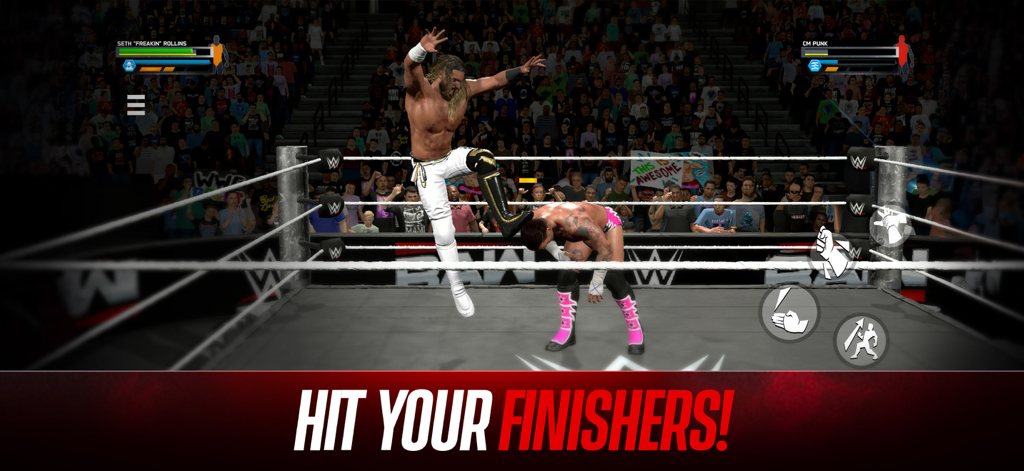 WWE 2K25: Netflix Edition - Seth Rollins performs a finisher move against CM Punk in WWE 2K25 Netflix Edition