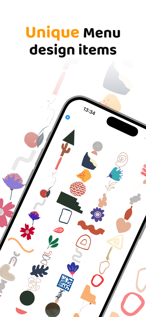 Menu Maker - Price List PDF - A collection of unique graphic design items and icons displayed in the Menu Maker app for creating restaurant menus