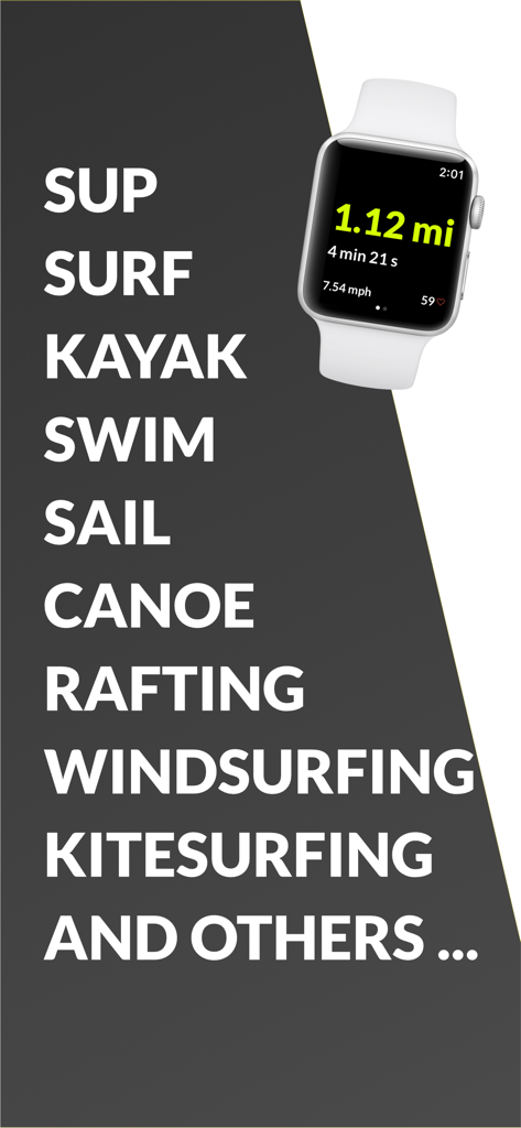List of supported water sports and Apple Watch interface showing tracking metrics