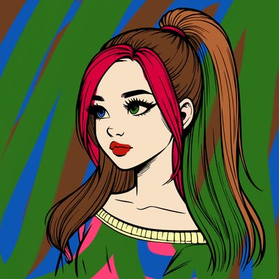 realistic girl with a high ponytail