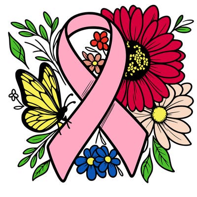 cancer awareness symbol with flowers and butterflies