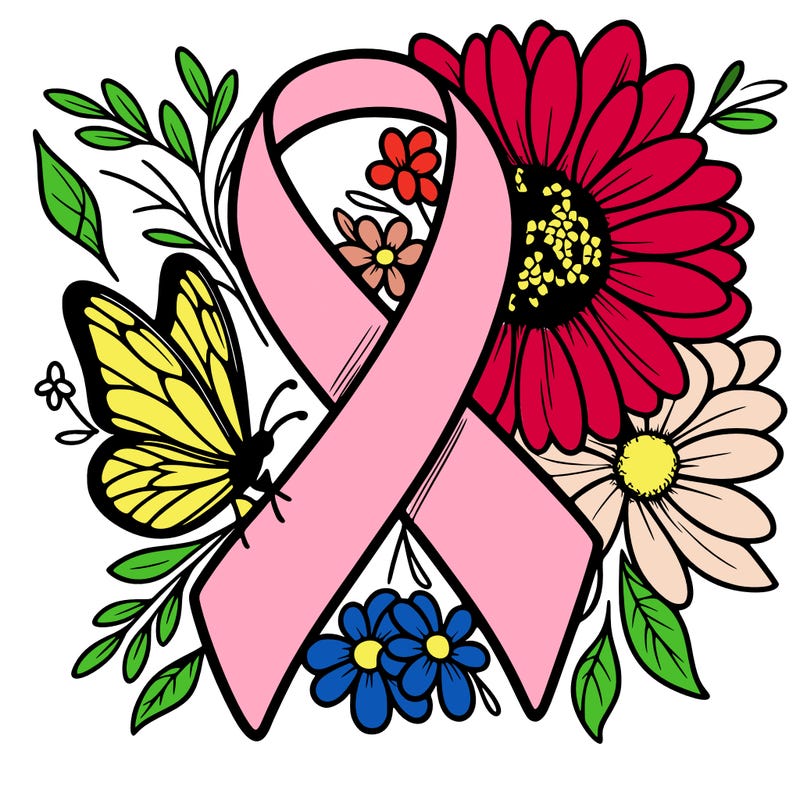 cancer awareness symbol with flowers and butterflies