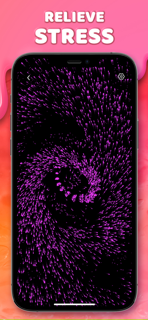 Mood Balance:Self Care Tracker - Ein Smartphone, das einen beruhigenden lila Lichtpartikelwirbel zur Stressbewältigung in der Mood Balance App zeigt.