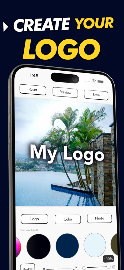 MyLogo: Photo Signature Maker - Smartphone screen displaying the MyLogo app interface for adding custom watermarks to photos